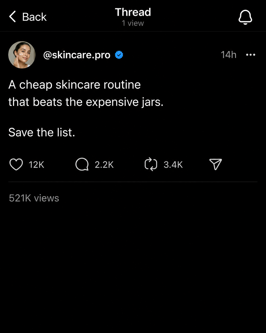 A Threads post that took off, skincare